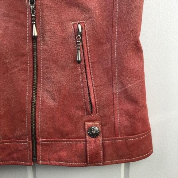 Cripple Creek Vintage Leather Vest,  Red Distressed Western, Size Small - Picture 5 of 16